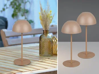 meineWunschleuchte 2er SET Akku LED Tischleuchten kabellos für Innen & Außen, Coffee – 20cm klein