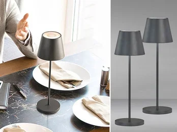 meineWunschleuchte 2er SET Akku Tischlampen Schwarz ohne Kabel mit Ladestation, Höhe 34cm