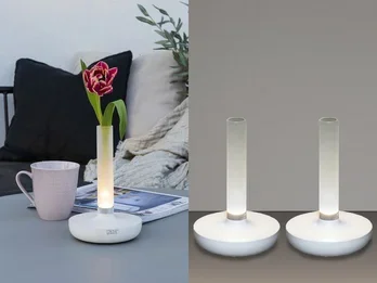 meineWunschleuchte 2er Set Außentischleuchte und Blumenvase mit Akkubetrieb, Weiß Höhe 20cm