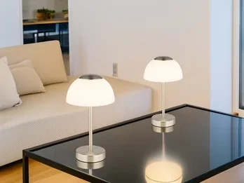 meineWunschleuchte 2er Set Dimmbare Akku Tischleuchten per USB aufladbar, Silber, Höhe 31cm