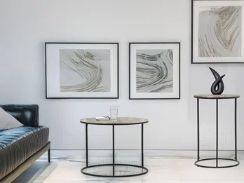 meineWunschleuchte Beistelltische 2er Set rund Metall in Schwarz Silber, Höhe 46 und 61cm