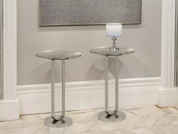 meineWunschleuchte Couchtisch 2er Set rund aus Metall in Silber, Höhe 61cm