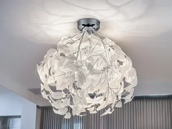 meineWunschleuchte LED Deckenleuchte mit Blätter Lampenschirm in Weiß Ø 38cm