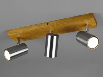 meineWunschleuchte LED Deckenstrahler Silber mit Holz 3-flammig, Breite 44cm