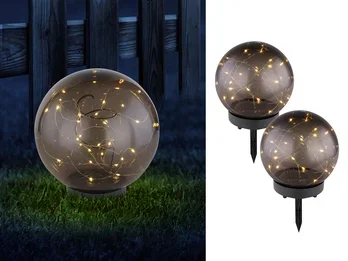 meineWunschleuchte LED Solarkugeln 2er SET – Kugeln rauchfarbig Ø 20cm mit Erdspieß