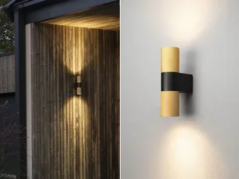 meineWunschleuchte Up and Down LED Außenwandleuchte Aluminium Schwarz-Gold, Höhe 23,5cm