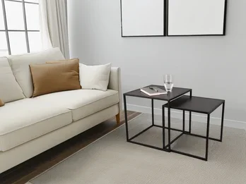 MIRRORS AND MORE Couchtisch JUDY 2 teilig – Satztisch quadratisch in Schwarz mit Metallgestell