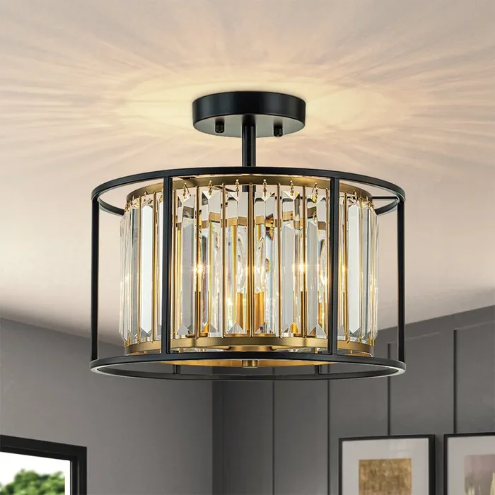 Modern 3-Light Layered Crystal Drum Semi-Flush MountS81010000055018