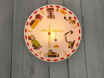 Niermann Kinderzimmer Wandlampe Weiß mit Baustellen Motiv, Schalter & Stecker, Ø 25cm