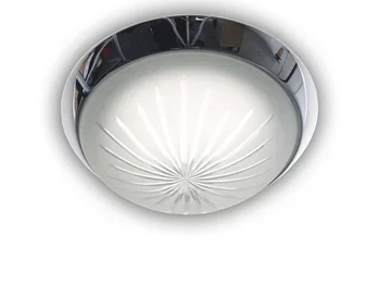 Niermann LED Deckenleuchte rund, Schliffglas satiniert, Dekorring Chrom, Ø 35cm