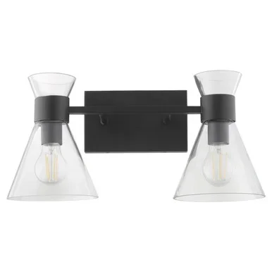 Quorum Beldar Two Light Vanity in Matte Black w/ Clear Glass – 5119-2-259