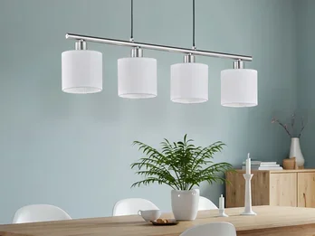 Reality Leuchten Pendelleuchte TOMMY 4-flammig Lampenschirme Stoff Weiß, Breite 75cm