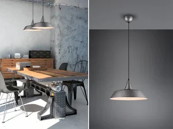 Reality Leuchten Pendelleuchte WILTON 1 flammig Metall Silber matt Lampenschirm, Ø 35cm