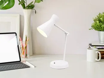 Reality Leuchten Schreibtischlampe ENZO Metallschirm in Weiß Gelenkarm, Höhe 50cm