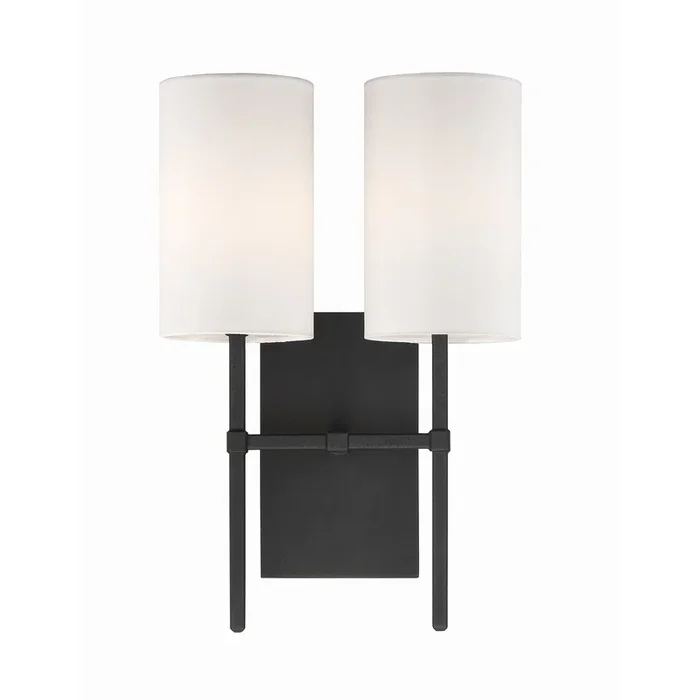 Veronica 2 Light Black Forged Sconce Silk Shade 11″W x 16.5″H x 6″DVER-242-BF