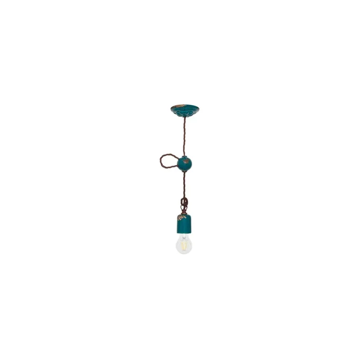 Vintage Pendelleuchte Keramik lackiert mit Patina 1xE27 petrol blau