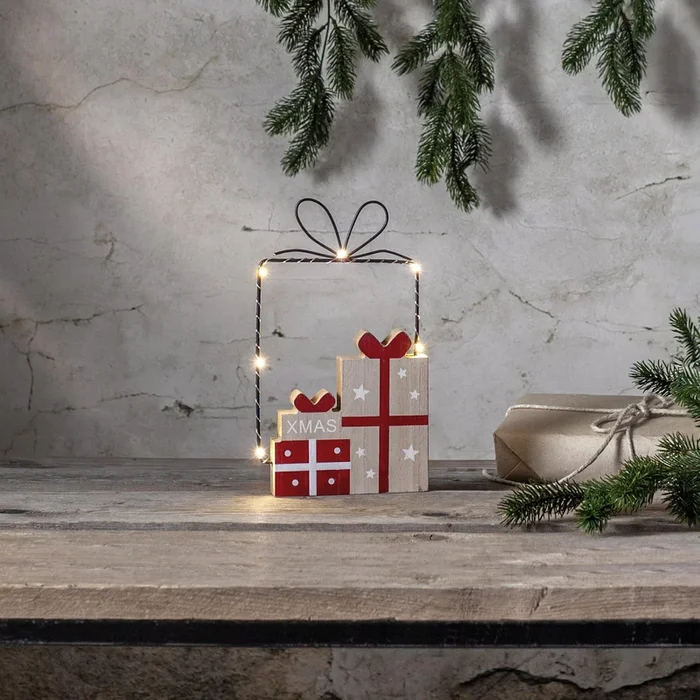 Weihnachtsleuchter Jolly Geschenke Holz bunt Metall schwarz